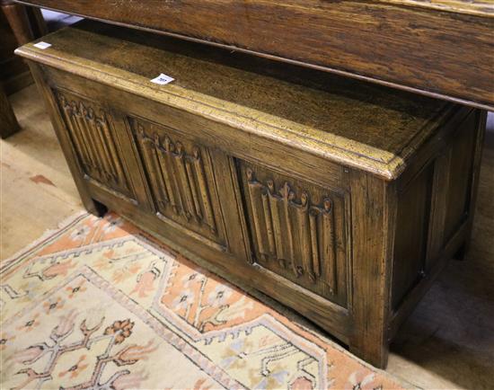 18th century style oak linen fold carved coffer(-)